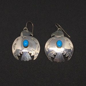 Large silver & turquoise eagle / bird earrings